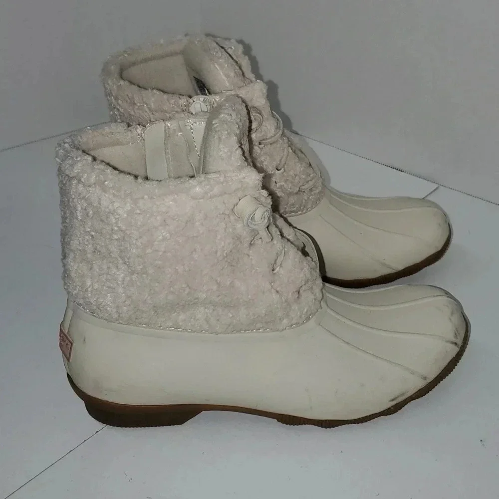 Sperry Cream Saltwater Sherpa Side Zip Women's Size 7